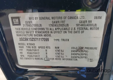 2007 Chevrolet Silverado 1500 Classic Lt1 from USA, damaged, VIN 2GCEK13Z571117099